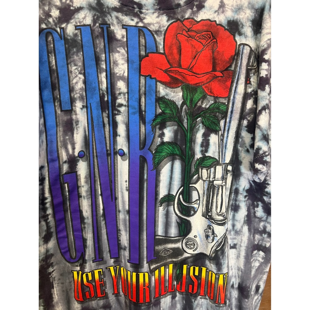 Vintage 1993 Guns N Roses Use Your Illusion Liquid Blue Tie Dye Shirt XL Mens - Picture 4 of 6